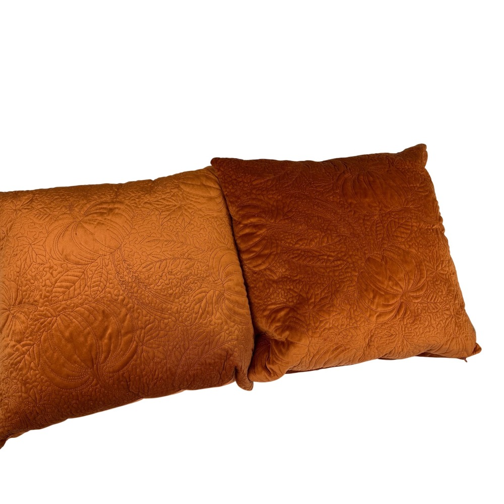 Brooks Brothers Set of 2 Burnt Orange Velvet Quilted Pumpkin Throw Pillows 18x18
